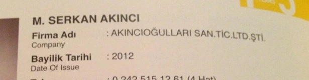 Serkan AKINCIOĞLU, Akıncıoğulları San. Tic. Ltd. Şti. ve 2012 bayilik tarihini gösteren gizlilik güvenli İzocam profil kesiti